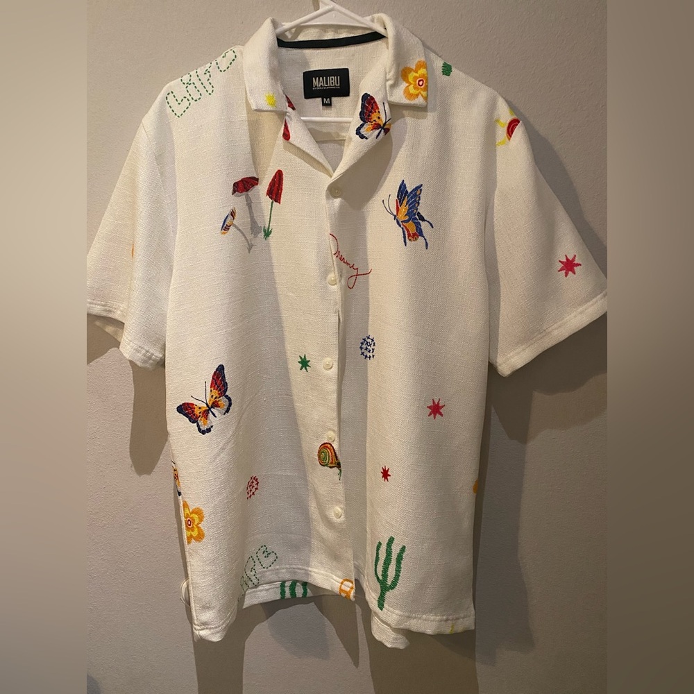 Malibu Men White Butterfly Print Shirt